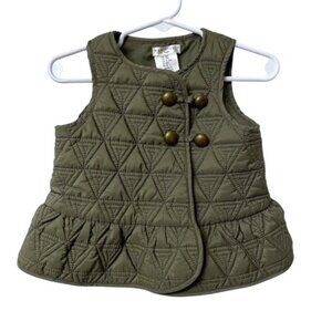 Max Studio Kids Girl Toddler Green Geometric Ruffled Quilted Puffer Vest